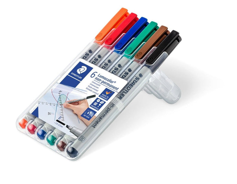 STAEDTLER Box mit 6 Lumocolor® non-permanent B ca.1,0-2,5mm - in sortierten Farben 312 - staticmagnetic.de