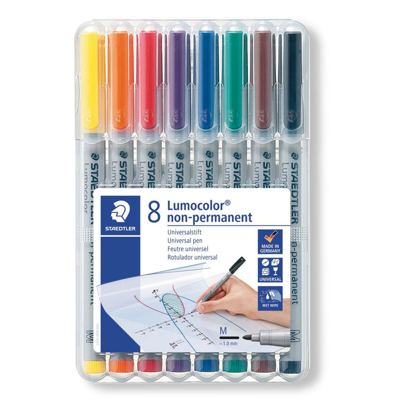 STAEDTLER Box mit 8 Lumocolor® non-permanent M ca. 1,0mm - in sortierten Farben 315 - staticmagnetic.de