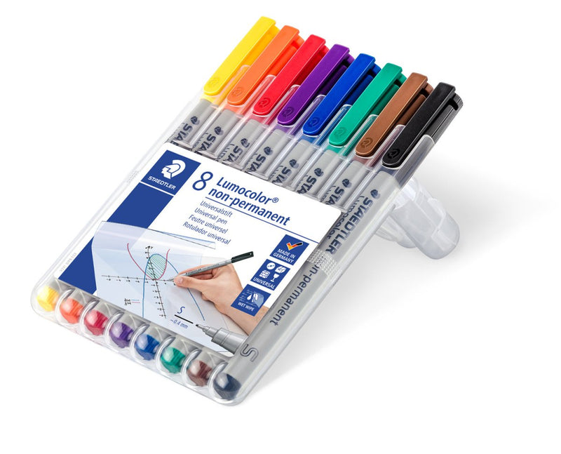 STAEDTLER Box mit 8 Lumocolor® non-permanent S ca. 0,4 mm - in sortierten Farben 311 - staticmagnetic.de